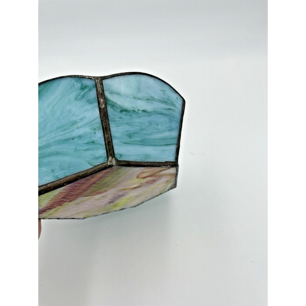 Vintage Turquoise‎ & Red Stained Glass Art Bowl 6.5" D - Picture 5 of 8